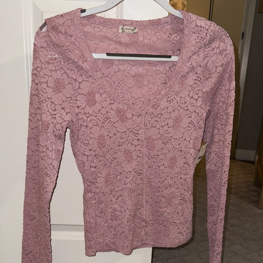 Free People Mauve Lace Long Sleeve Top